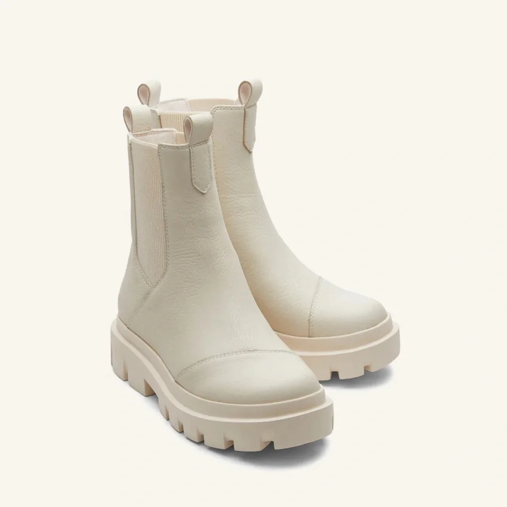 NWT TOMS Rowan Water Resistant Light Sand Leather Ankle Boots Size 5 - Picture 1 of 12